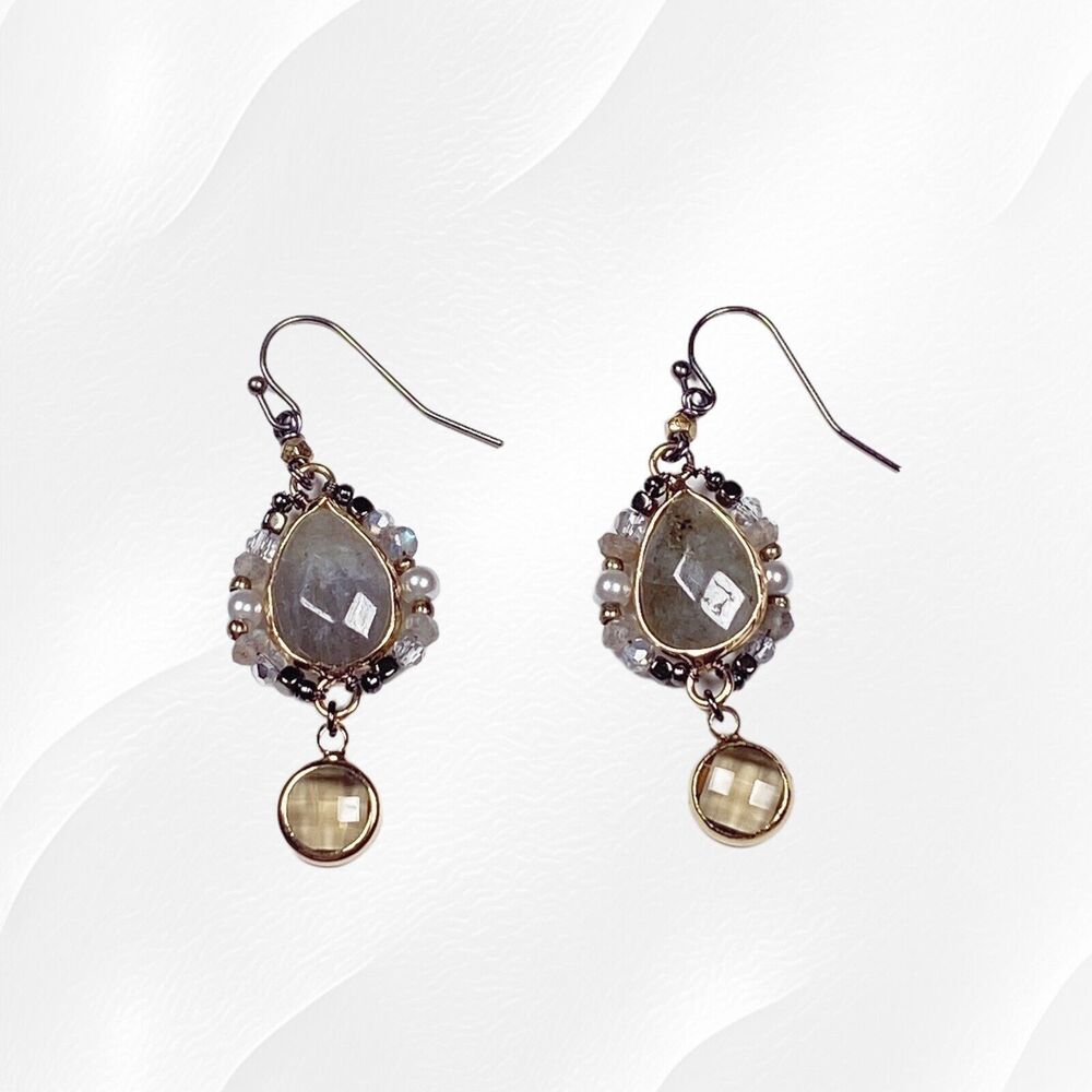 Beaded Boho Earrings Gold Tone Faceted Simulated Gemstone Dangle Jewelry Pierced